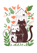 Chats affectueux entour&eacute;s de fleurs joyeuses